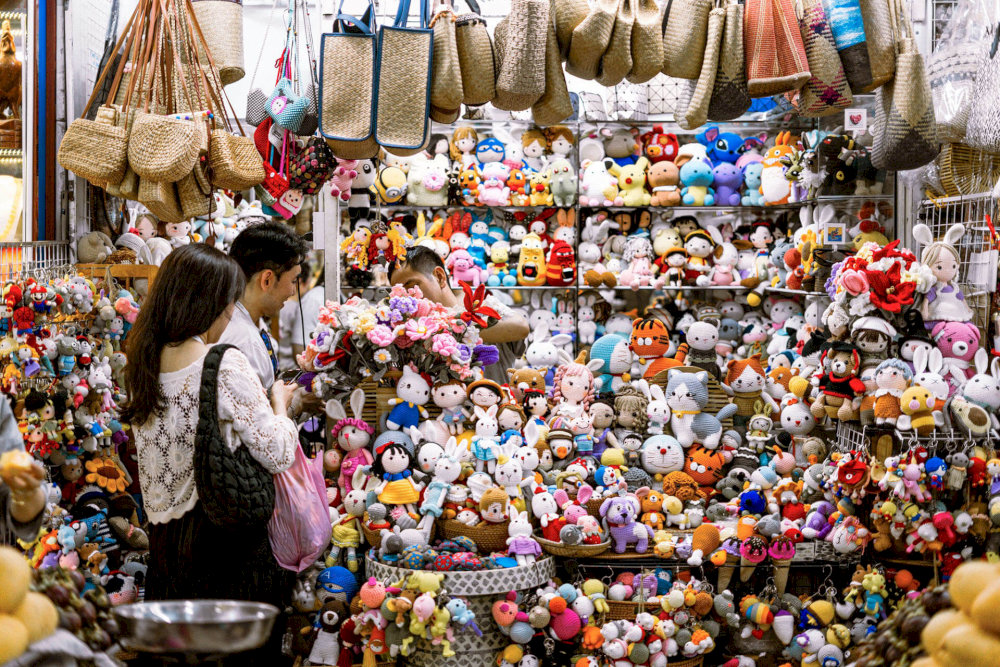 The souvenir section of the market showcases the diversity of local styles